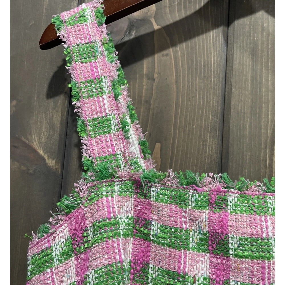 Kate Spade Plaid Tweed Sleeveless drop waist Dress Square Neck Pink Green Sz 10 - Picture 6 of 12